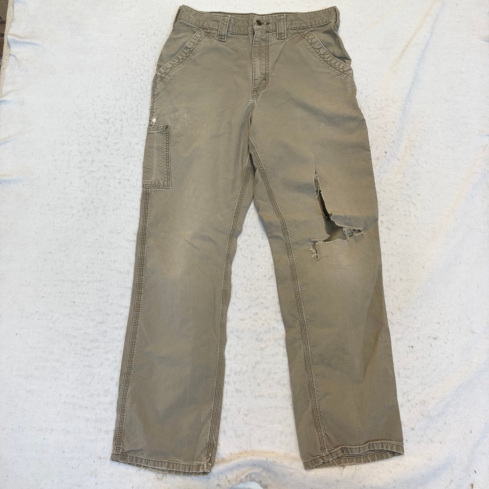 Carhartt Work Pants Mens 32x34 Brown Original Fit Distressed